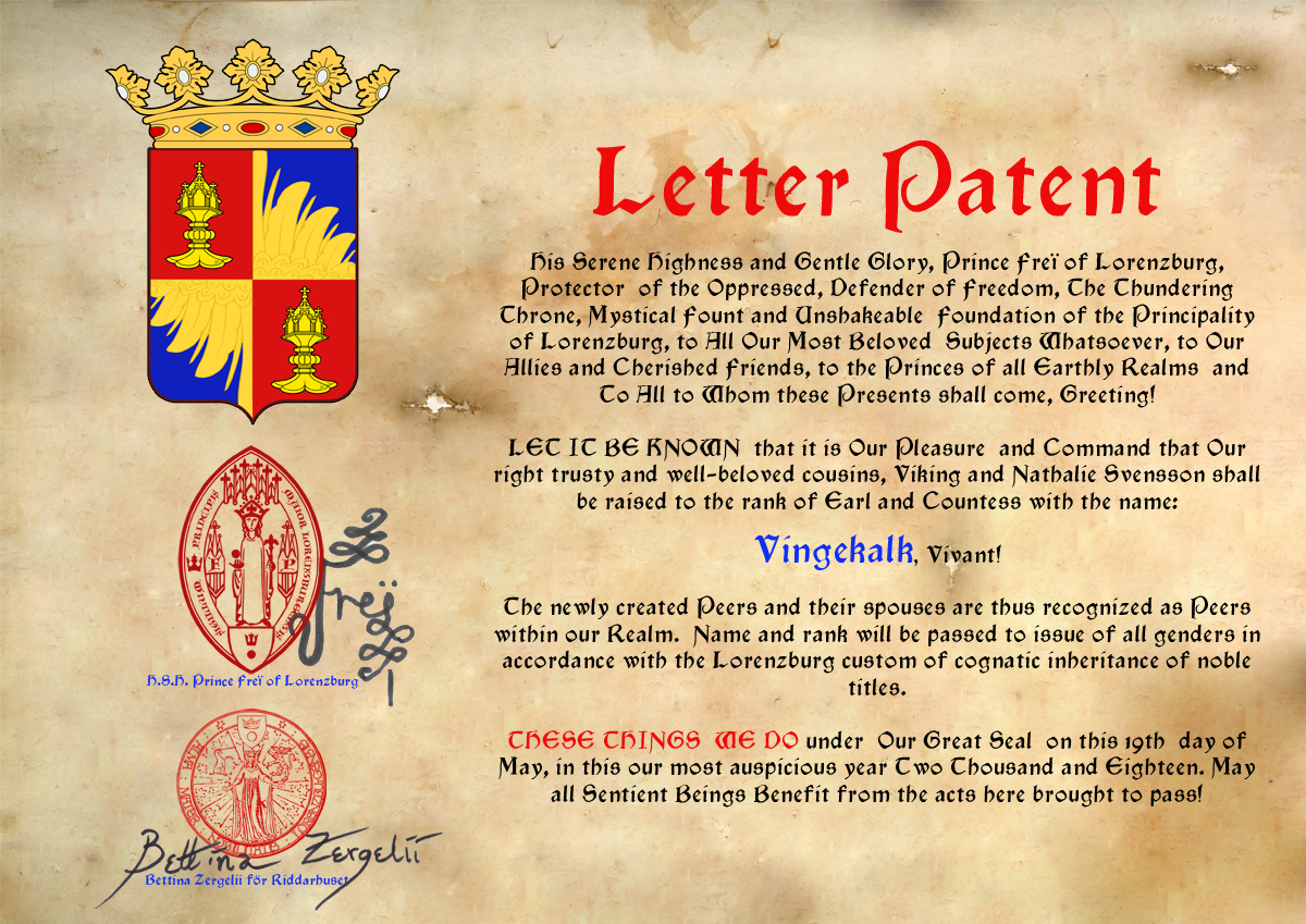 Micronational Heraldry the Earl and Countess of Vingekalk (Winged Chalice)
